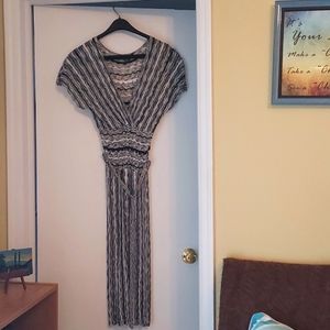 Black and white tea length sheer knit dress, Laundry by Shelli Segal